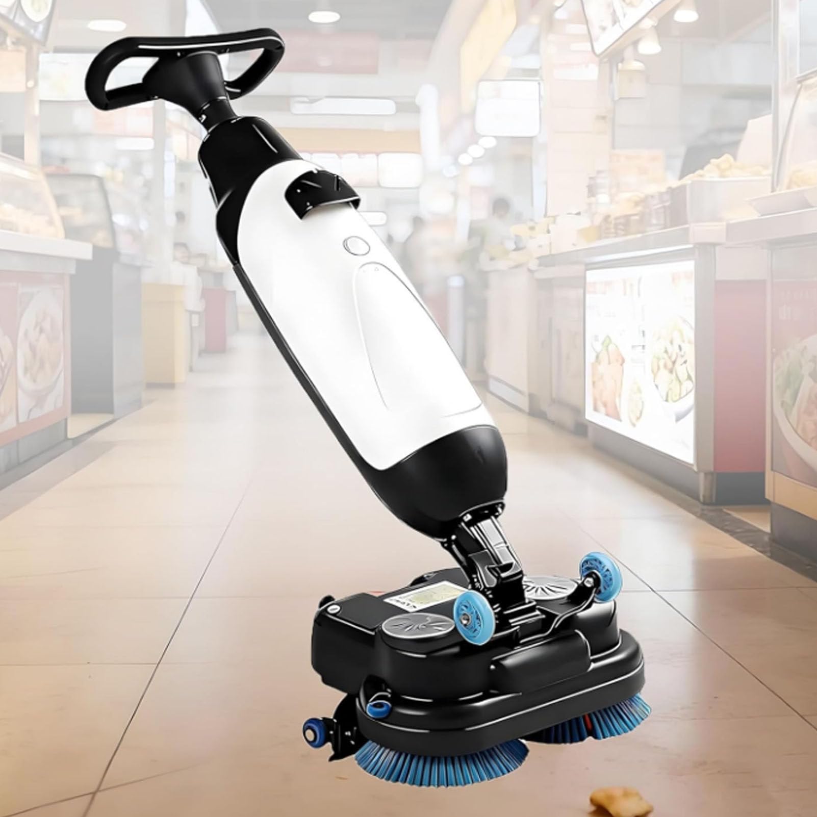 Oiyekntd Commercial Electric Floor Scrubber Tile Polisher, Carpet Extractor Power Scrub Brush, 360°Rotating, Self-Propelled, Convenient Cordless Fits Vinyl, Rubbermaid, Concrete, Vinyl Floor White