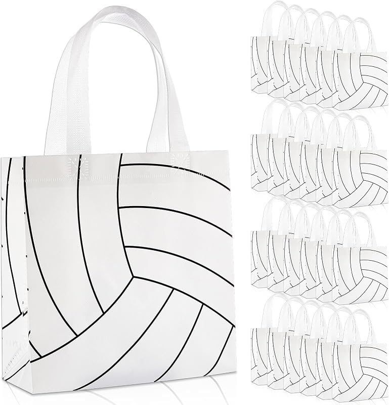 24Pcs Volleyball Gift Bags With Handles Bulk Sport Theme Treat Candy Bags Volleyball Team Present Non Woven Goodie Snack Favor Bag for Sport Boys Birthday Party Favor Baby Shower Decorations Supplies