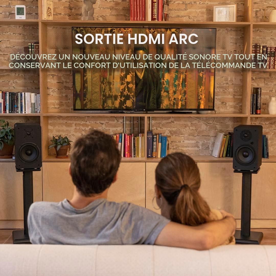 VULKKANO A6 Arc Eincente Amplifiée avec Woofer 6.5", Bluetooth 5.0, HDMI Arc, Optique, RCA, USB, Sortie Subwoofer, Eincentes pour Téléviseur, Couleur Marron