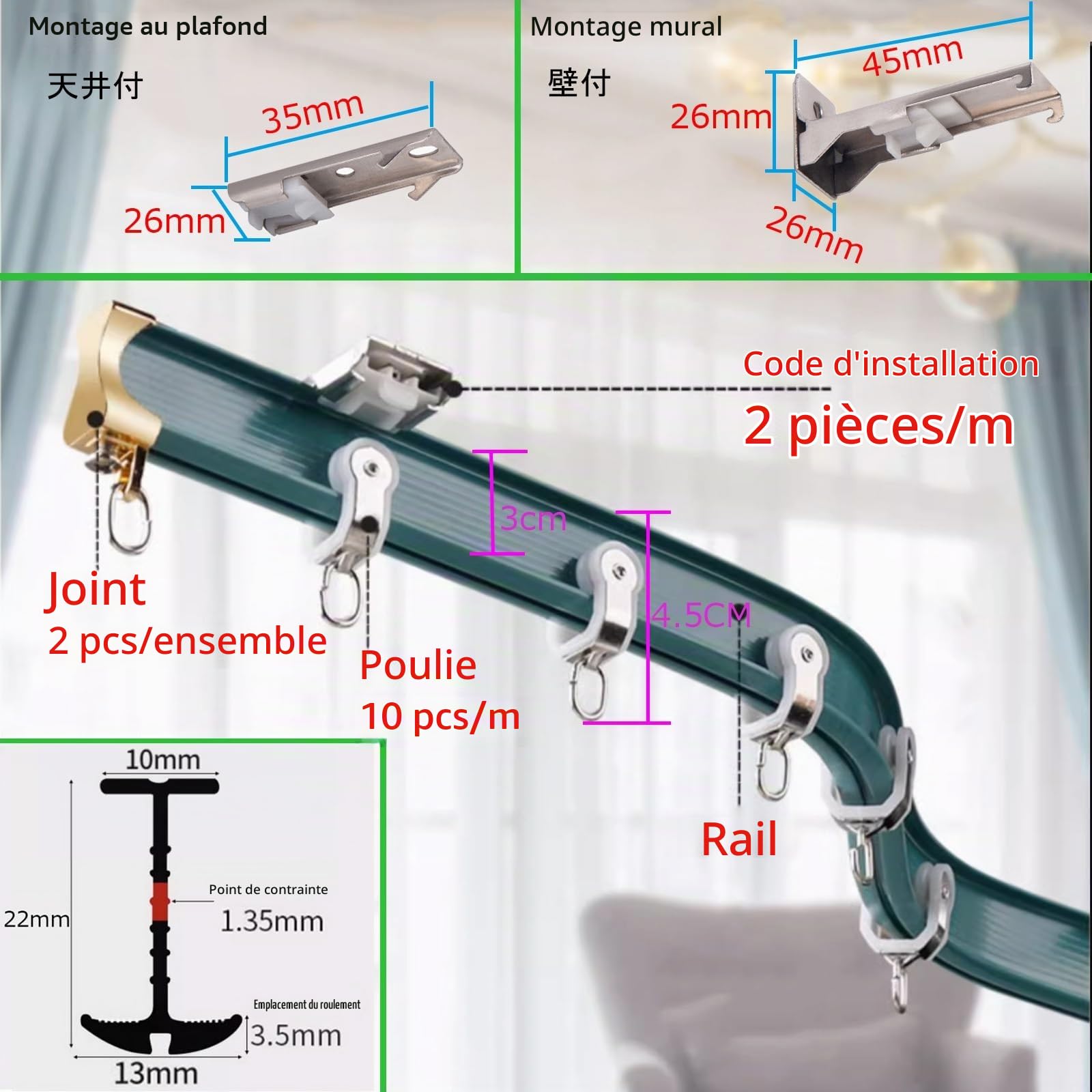 Rail De Rideau De Plafond Flexible En Aluminium Pour Rideaux Pour Baies Vitrées, Camping-cars, Noir Blanc Piste Rideau Occultant Tringle Facile À Installer, Tringles À Rideaux Lourdes Luxueuses