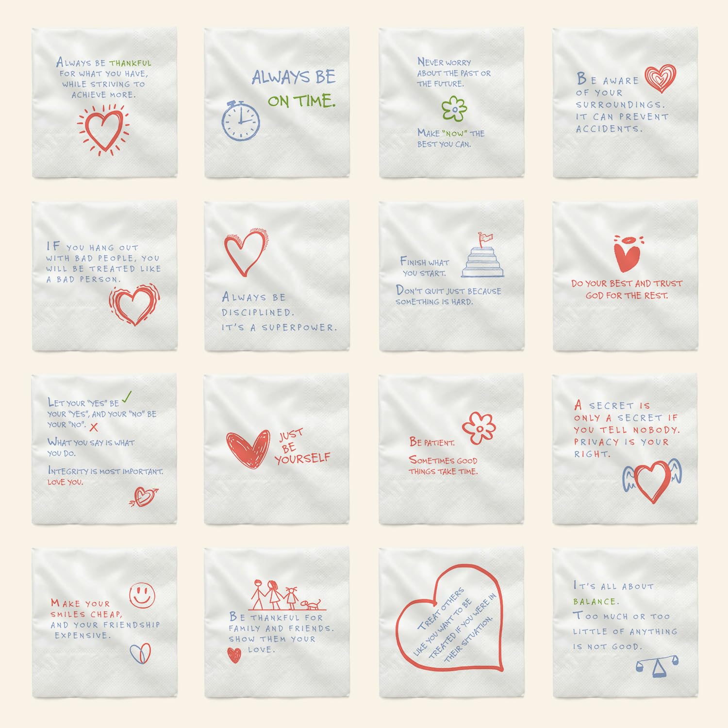 Tiny Truths Lunch Notes dla dzieci – 50 motywacyjnych afirmacji dla inteligencji emocjonalnej na 3-warstwowych delikatnych serwetkach papierowych do pudełek na lunch i szkoły (miękkie premium)