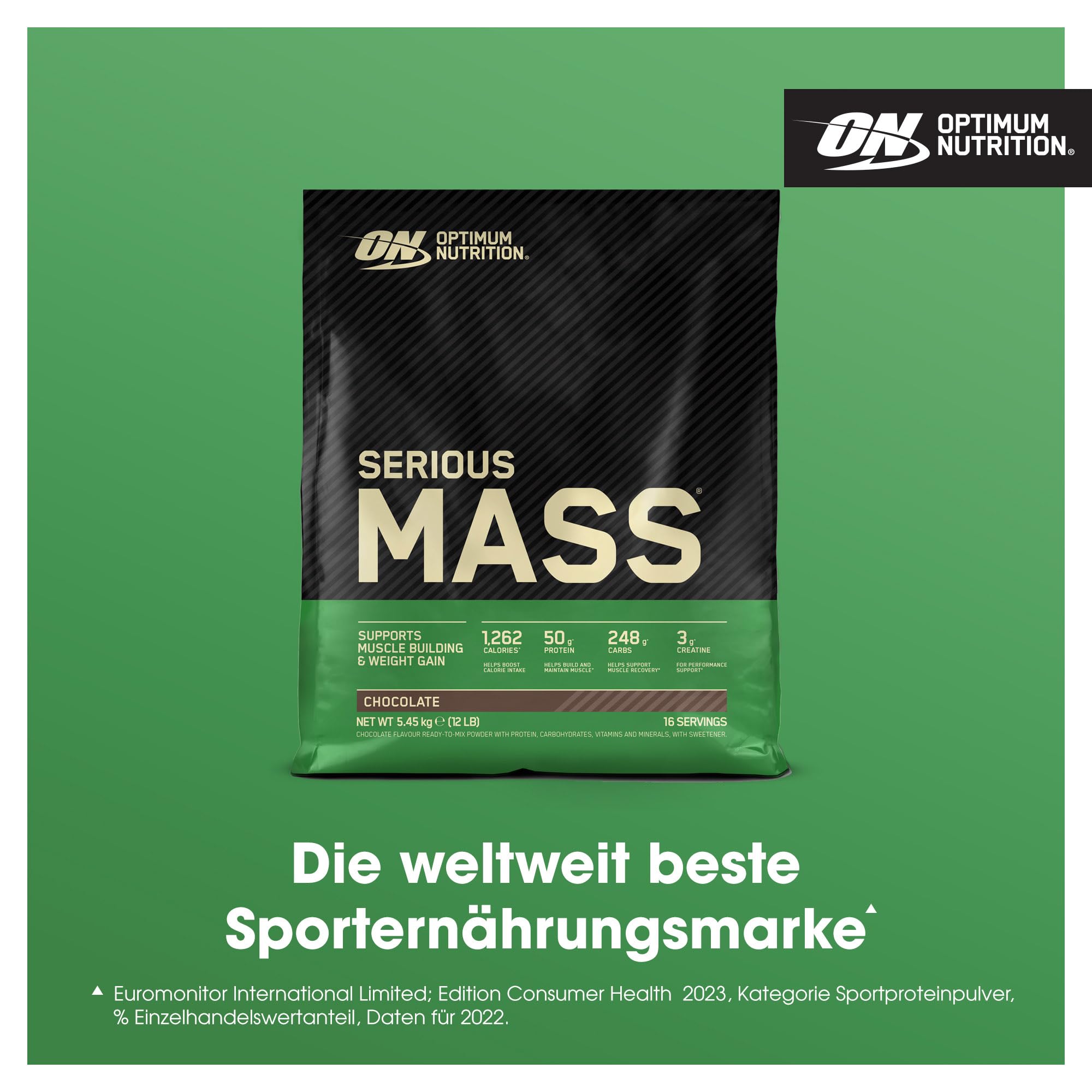 Optimum Nutrition Serious Mass Weight Gainer Pulver, Geschmack Schokolade, 5.45kg, 16 Portionen