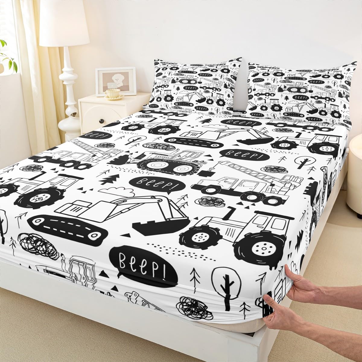 Parure de lit tracteur et camion Manfei avec drap-housse pour chambre enfant