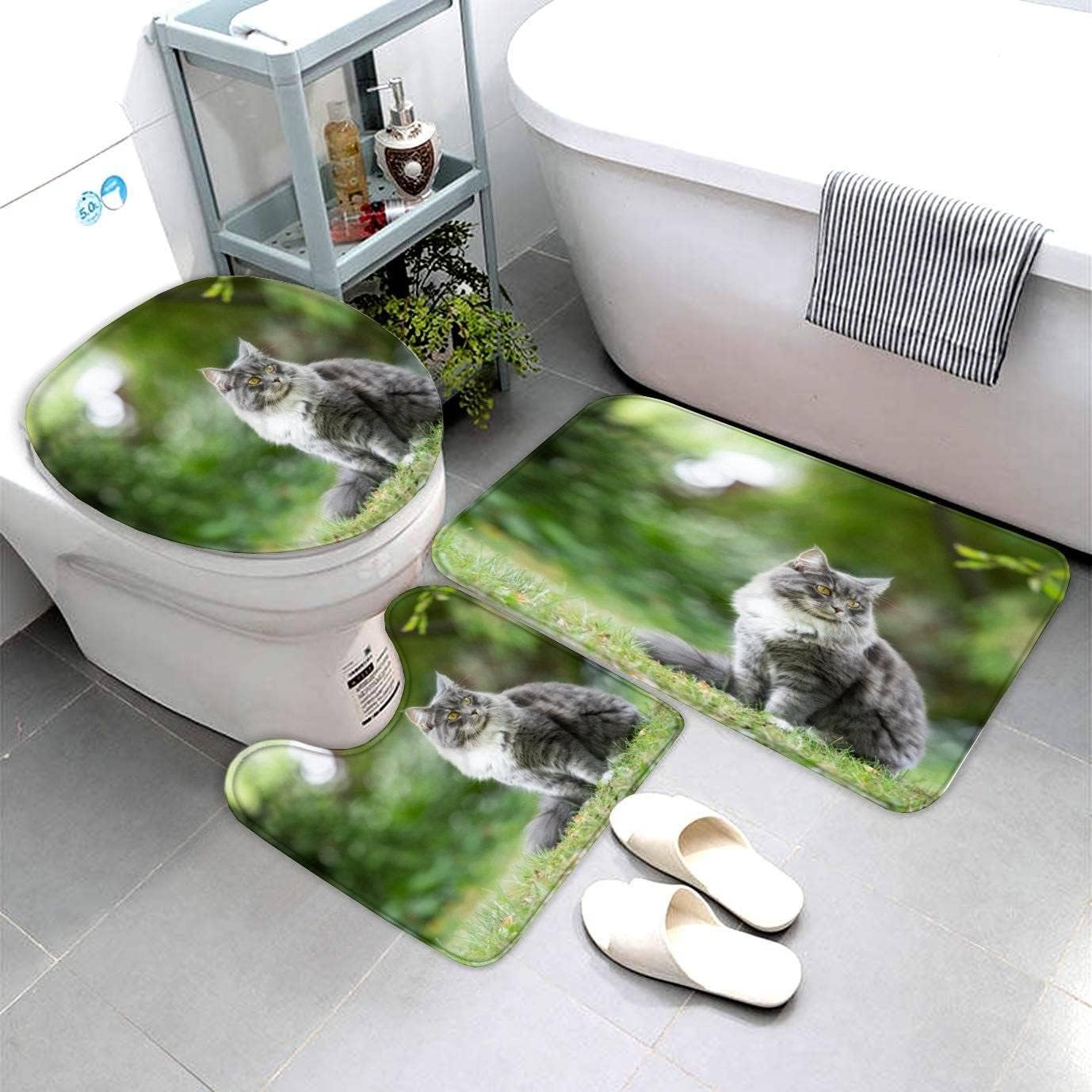 Bath Mat and Toilet Mat Set Maine Blue Tabby Cat Bath Mat Children Bath