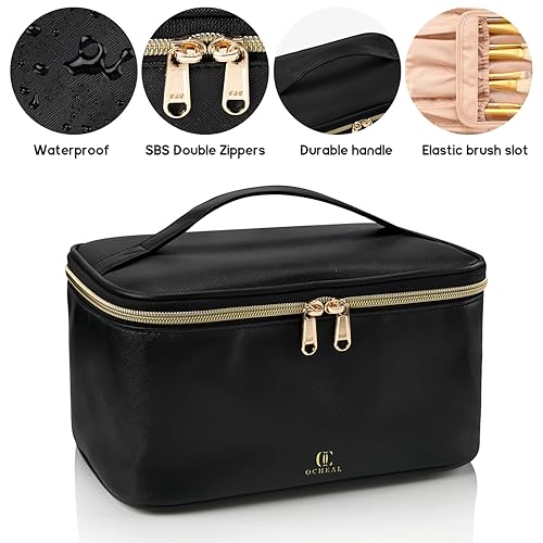 Miniatura 4 de OCHEAL Bolsa de maquillaje de viaje grande, organizador de cosméticos para mujeres, bolsa de maquillaje lavable, estuche organizador de maquillaje