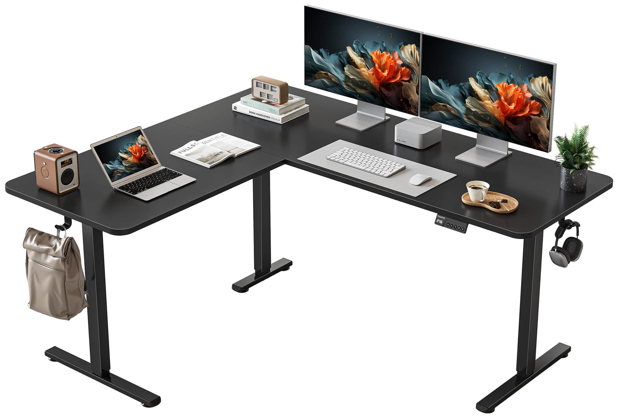 YIHAYO L Shaped Standing Desk Adjustable Height, 63 x 55 Inches Electric Corner Standing Desk with Splice Board, Computer Desk for Home Office, Black