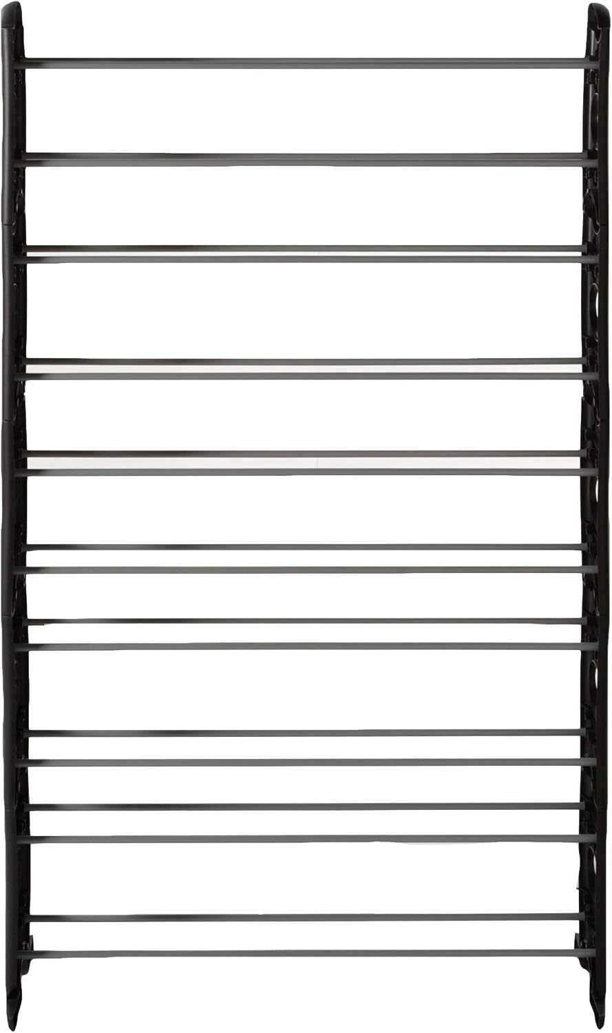 Home Basics Free Standing 50 Pair Shoe Organizer Rack, Ideal for Entryway and Hallway, Black
