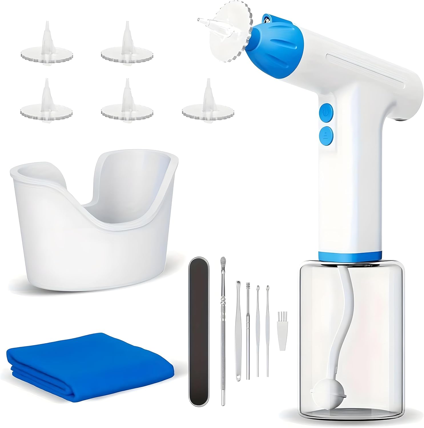 Ear Wax Removal-Electric Ear Cleaning Kit with LED Light-Ear Irrigation Flushing System-Ear Cleaning Tools-Wax Remover for Ears-Ear Flush Kit-Rechargeable-3 Modes Water Pressure Ear Flush Kit (White)