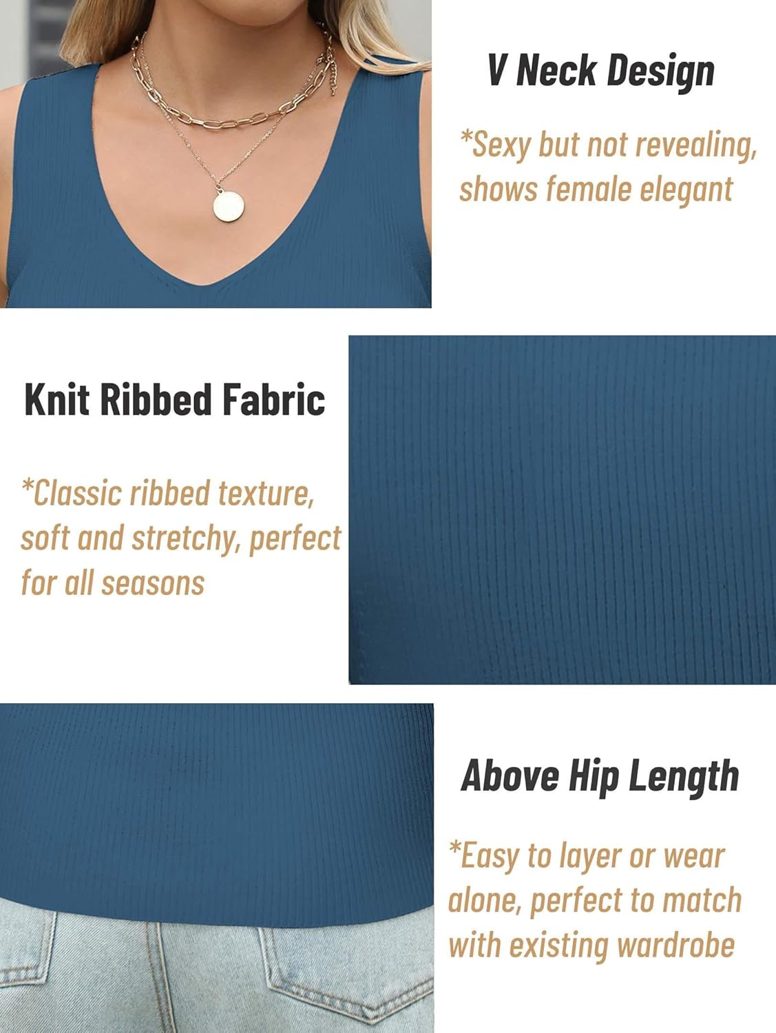 Zeagoo Womens Ribbed Tank Tops 2026 V Neck Slim Fit Knit Sleeveless Shirts Casual Basic Tee - Image 5