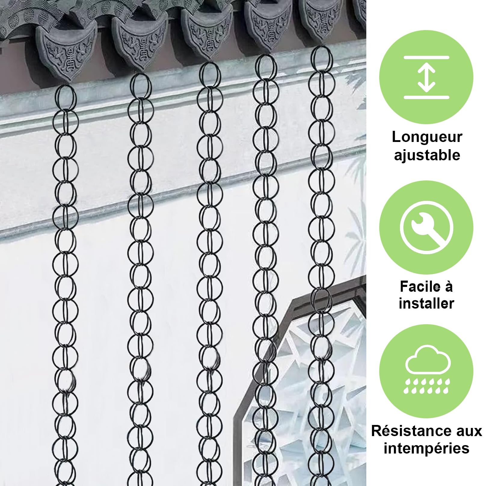 Chaine de Pluie pour Gouttiere, Chaine Gouttiere en Alliage D'aluminium, Alternative aux Tuyaux de Traditionnels, pour l'Extérieur,la Maison,la Décoration du Jardin 1 pièce 3.5m