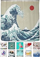 arteneur® - Mildewproof Shower Curtain, 180 x 200 cm, Recycled Material Oeko-Tex Standard 100, Weighted Hem, Non-Transparent, Waterproof, Washable, with 12 Rings and E-Book Design Japanese Wave