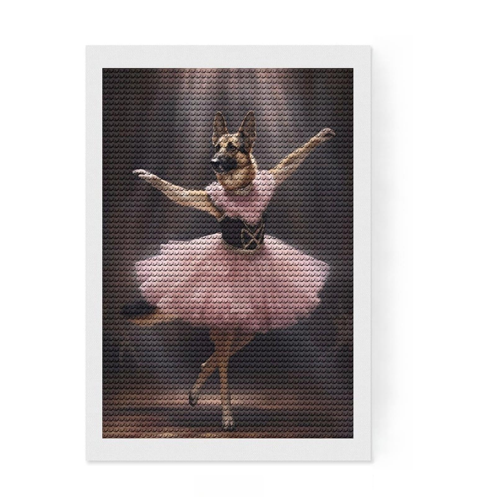 Junmoney German Shepherd Ballerina DIY Diamond Art Canvas Kit 8"x12", Neat Printed Canvas, Mindful Craft Activity, Office Decor, Gift Idea