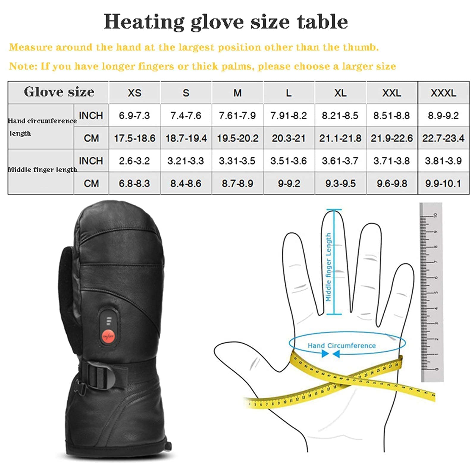 Guantes térmicos eléctricos, Guantes térmicos de batería Recargable 7.4V 2200MAH Guantes cálidos de Invierno a batería Mitones Impermeables para Esquiar Montar Caza Pesca