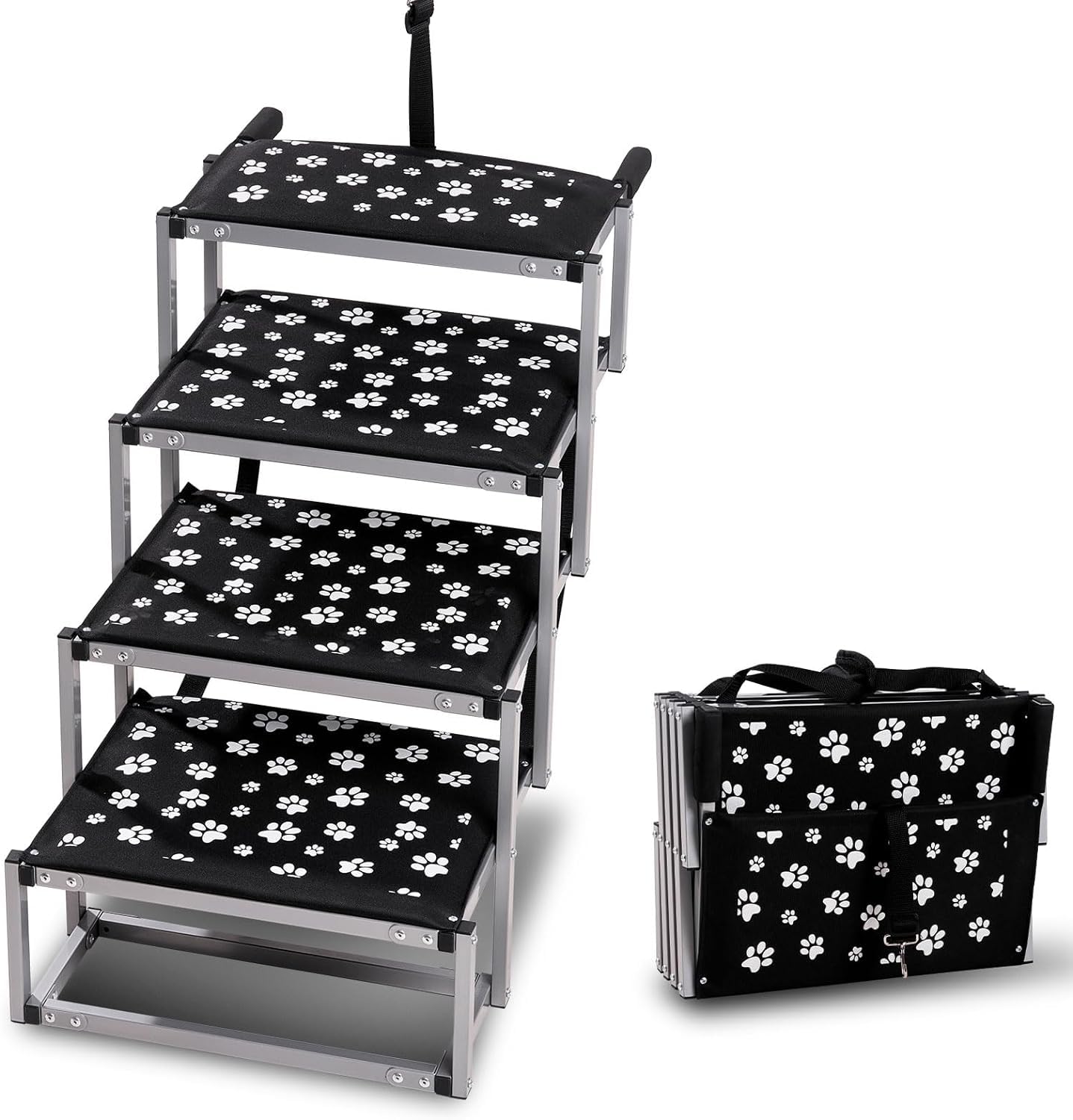 Sepnine Dog Car Ramps for Large Dogs,Foldable Dog Stairs with Non-Slip Surface, 4-Step Dog Steps for Cars, Trucks, High Bed, Couch,Supports Up to 175LBS