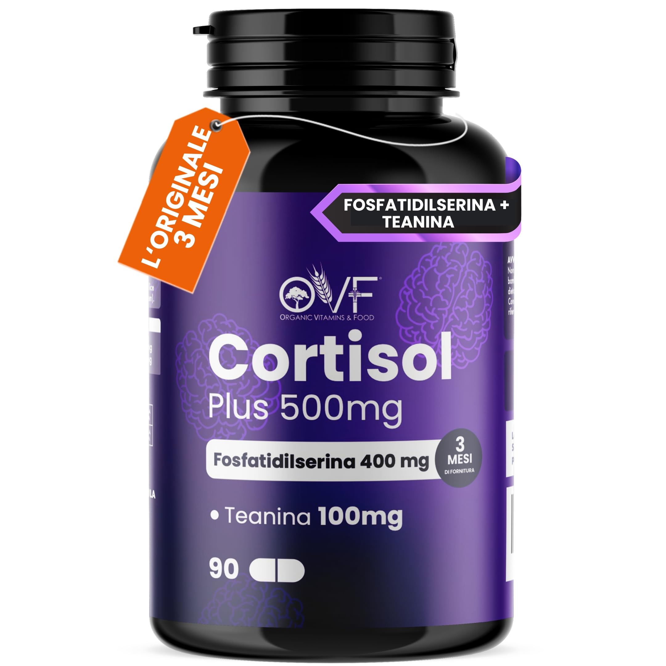 OVF Cortisol Plus 500mg 90cps, Fosfatidilserina 400mg + Teanina 100mg, Supporta 