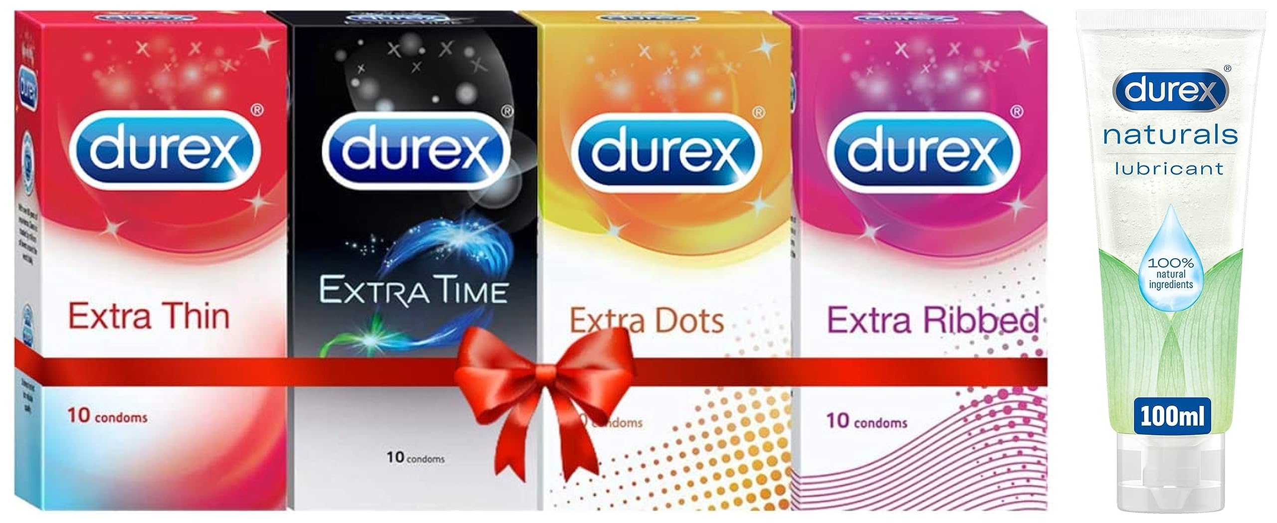 Durex Multi-pack Condoms for Men (Extra Time, Extra Dotted, Extra Ribbed, Extra Time) - 10 Count (Pack of 4) & Lube Naturals Intimate Lubricant Gel - 100 Ml, White-picture-30