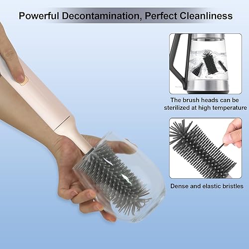 Miniatura 7 de Juego de limpiador eléctrico de cepillos para biberones con cepillo automático recargable y limpiadores de pezón/popote de silicona, kit de limpieza