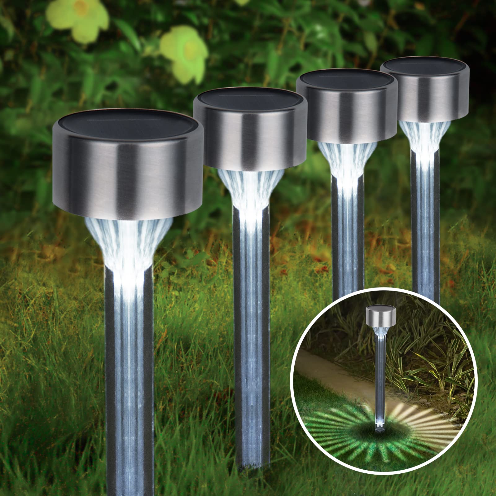 ILLUMINEWSolar Garden Lights - Solar Pathway Landscape Lights for Path Patio Backyard Walkway Yard Garden Decorations, Dusk to Dawn Lights, Cool White 12-Pack