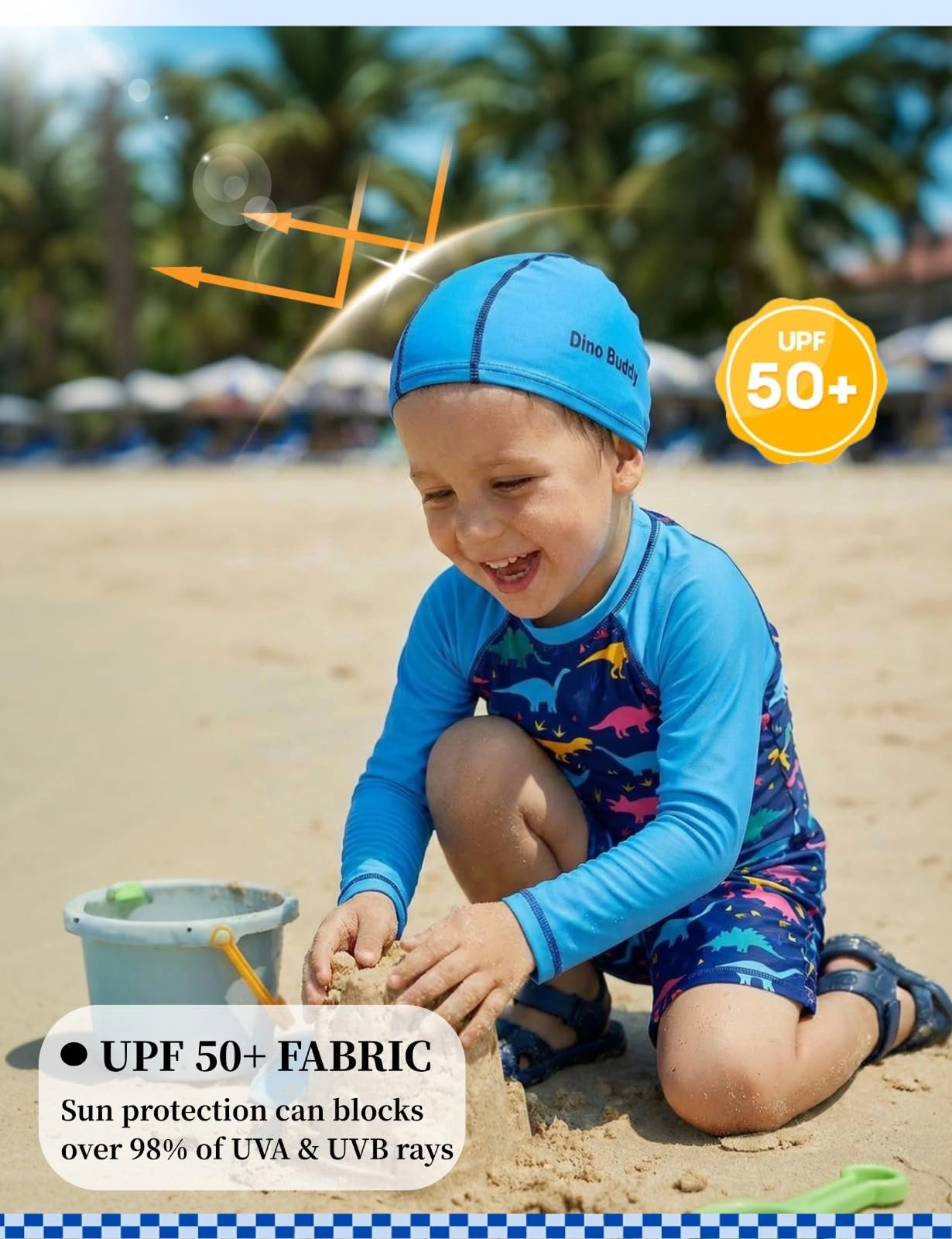 weVSwe Bañador para niño de 3 piezas, gorro de natación, protección UV, para playa, vacaciones y natación, 2-12 años