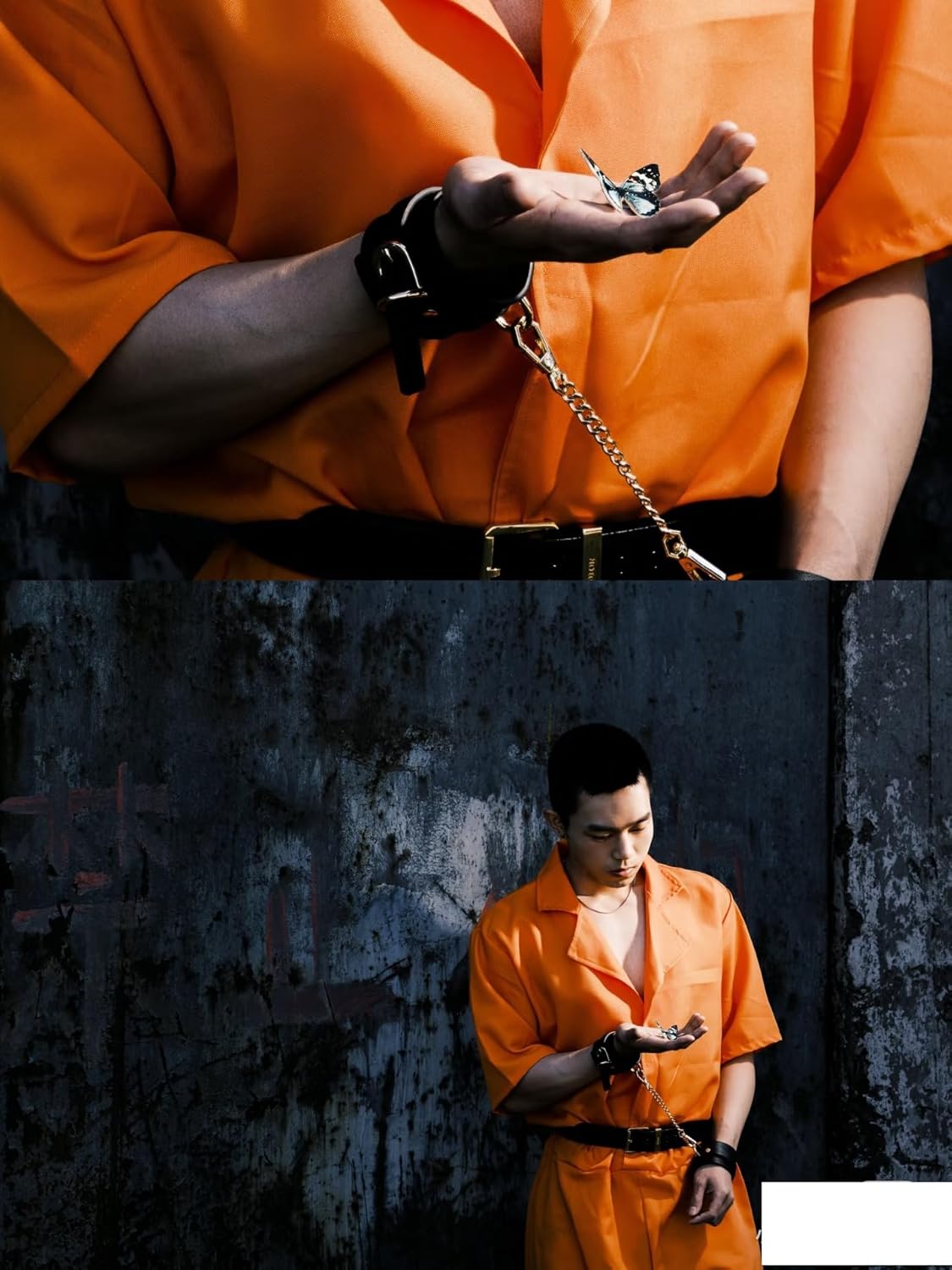 Condition photo showing New/Like New for Prisoner Costume Orange Prisoner Jumpsuit Men Women Halloween Inmate Outfit Unisex Cos with Handcuffs Short-sleeved Jumpsuit Large