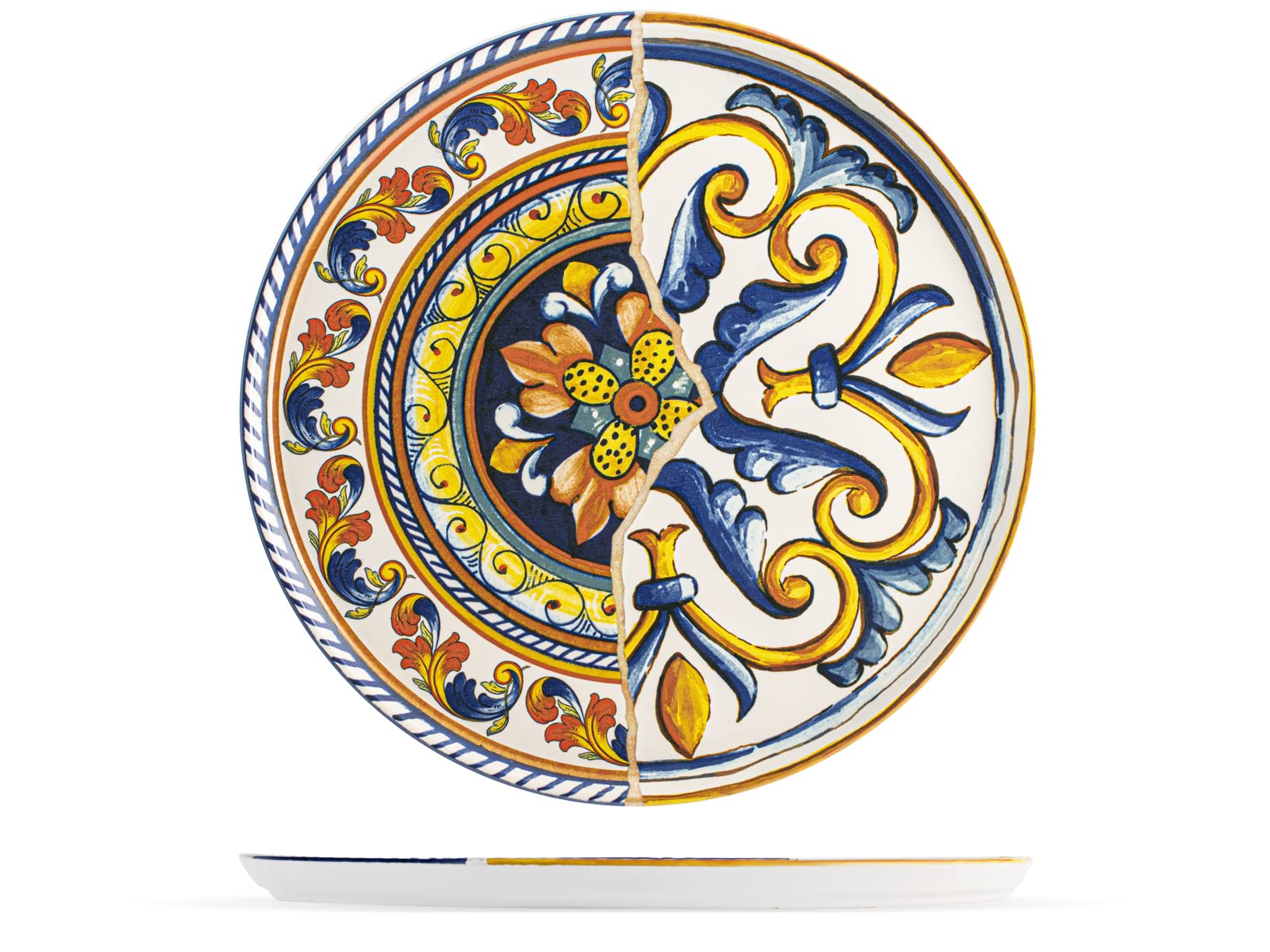 H&H Positano Stoneware Pizza Plates Set of 6, Multi-Colour, 33 cm
