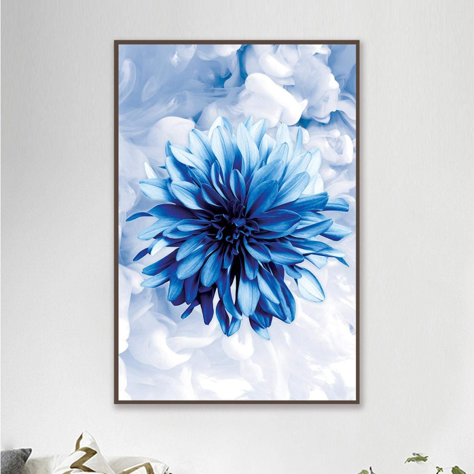Impression sur toile fleur bleue de qualité premium et cadre en bois