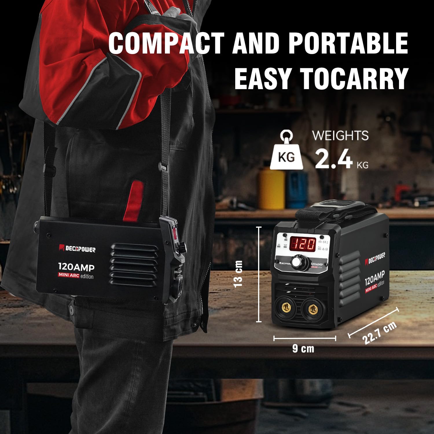 Decapower mini Saldatrice 120A Attrezzatura per saldatura ad arco, Saldatrice ad arco Inverter MMA saldatrice elettrodo Saldatura portatile per uso domestico