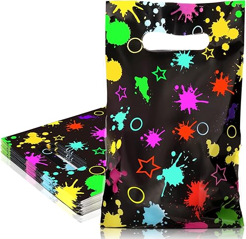 Spakon Paquete de 100 bolsas de neón para recuerdos de fiesta, con texto en inglés "Let's Glow in the Dark", suministros de plástico coloridos,