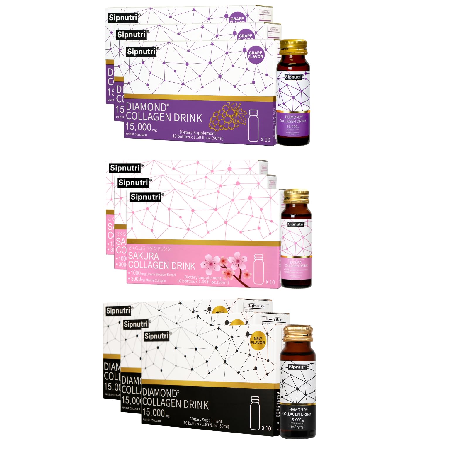Bundle Diamond Marine Collagen Drink 15 000 mg 1 69 fl oz x 30 Sakura Marine Collagen Drink
