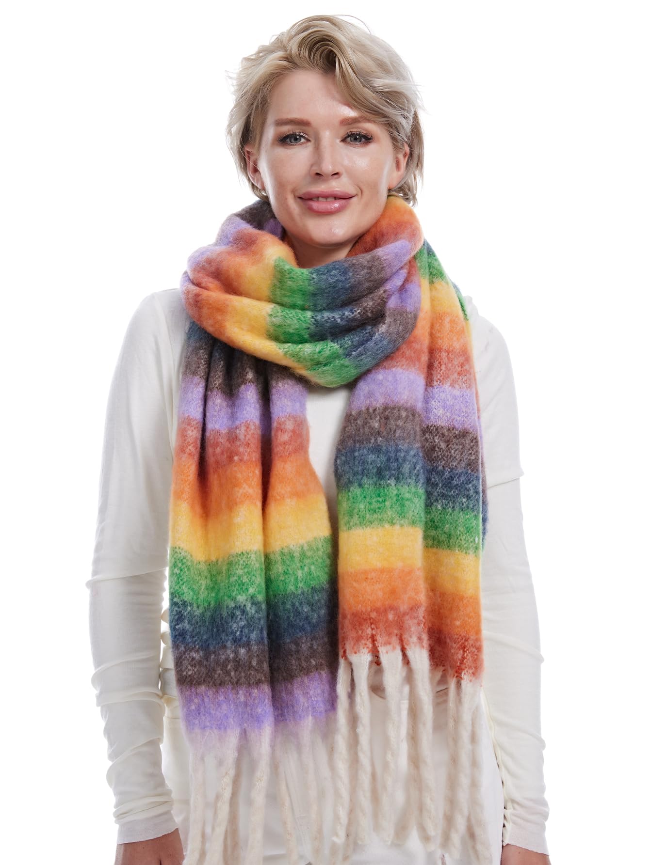 Style Slice Blanket Scarf Women Ladies Scarves Oversized Scarf Tartan Scottish Blanket Shawl Winter Wraps Scarves Women Winter Scarfs Women, Rainbow