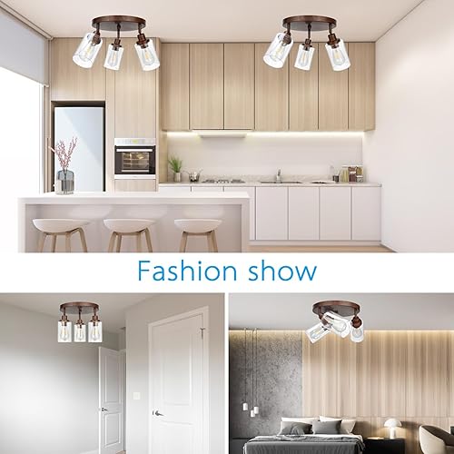 Miniatura 5 de Lámpara de techo de montaje empotrado con 3 luces, pantalla de vidrio transparente, accesorios de iluminación de riel para techo, cabezal giratorio
