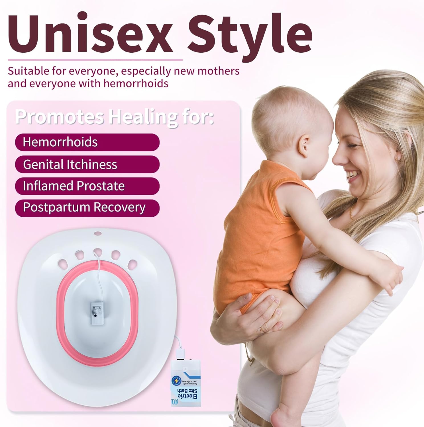 Msiori Electric Sitz Bath for Toilet Seat, for Hemorrhoids and Postpartum Care - Yoni Steam Seat - Perineal Soaking and V Steaming - Collapsible Storage - Use with Soak