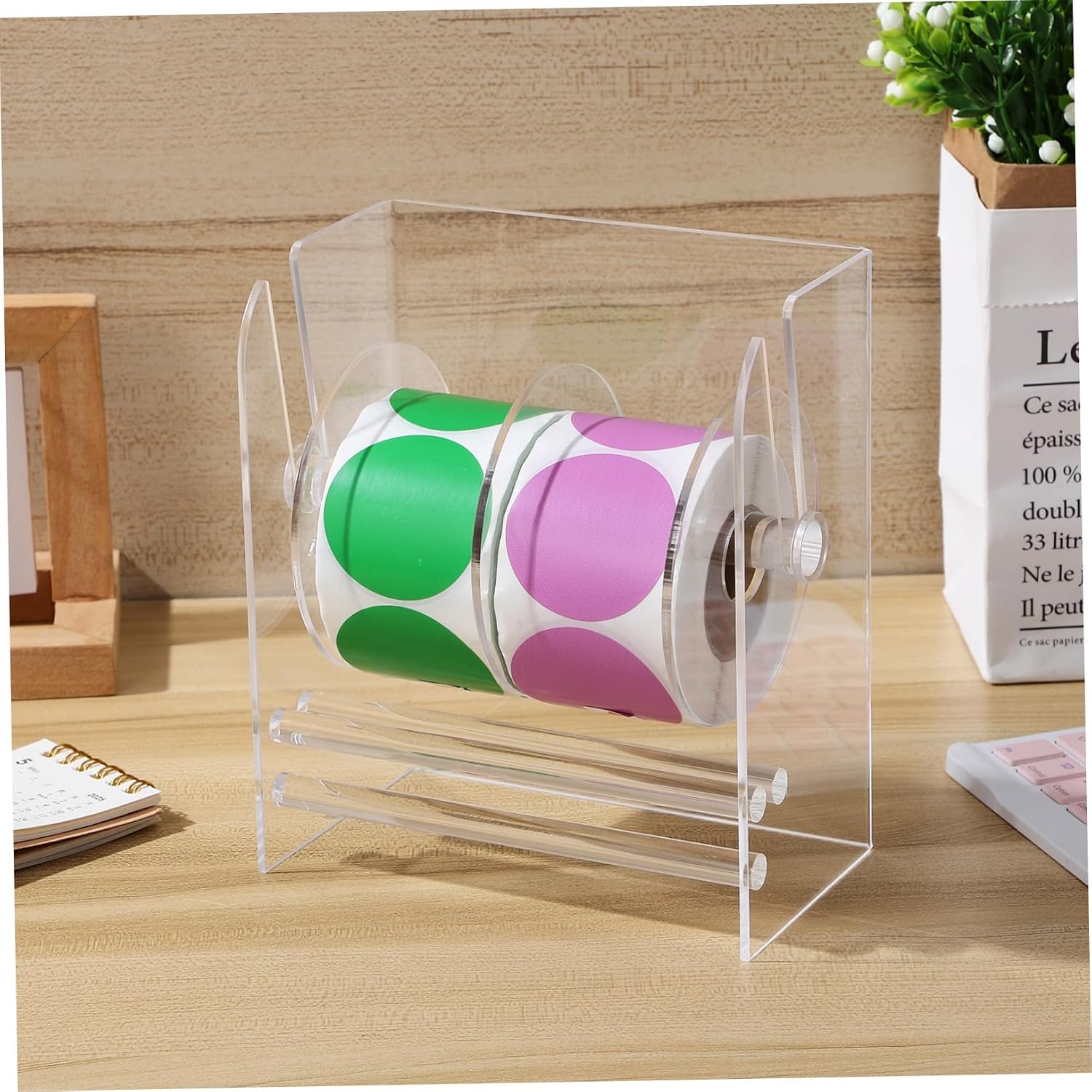 OSALADI Adjustable Manual Label Dispenser Compact Acrylic Sticker Roll Holder for Office Home Organization Versatile Compatibility for Various Saving Design
