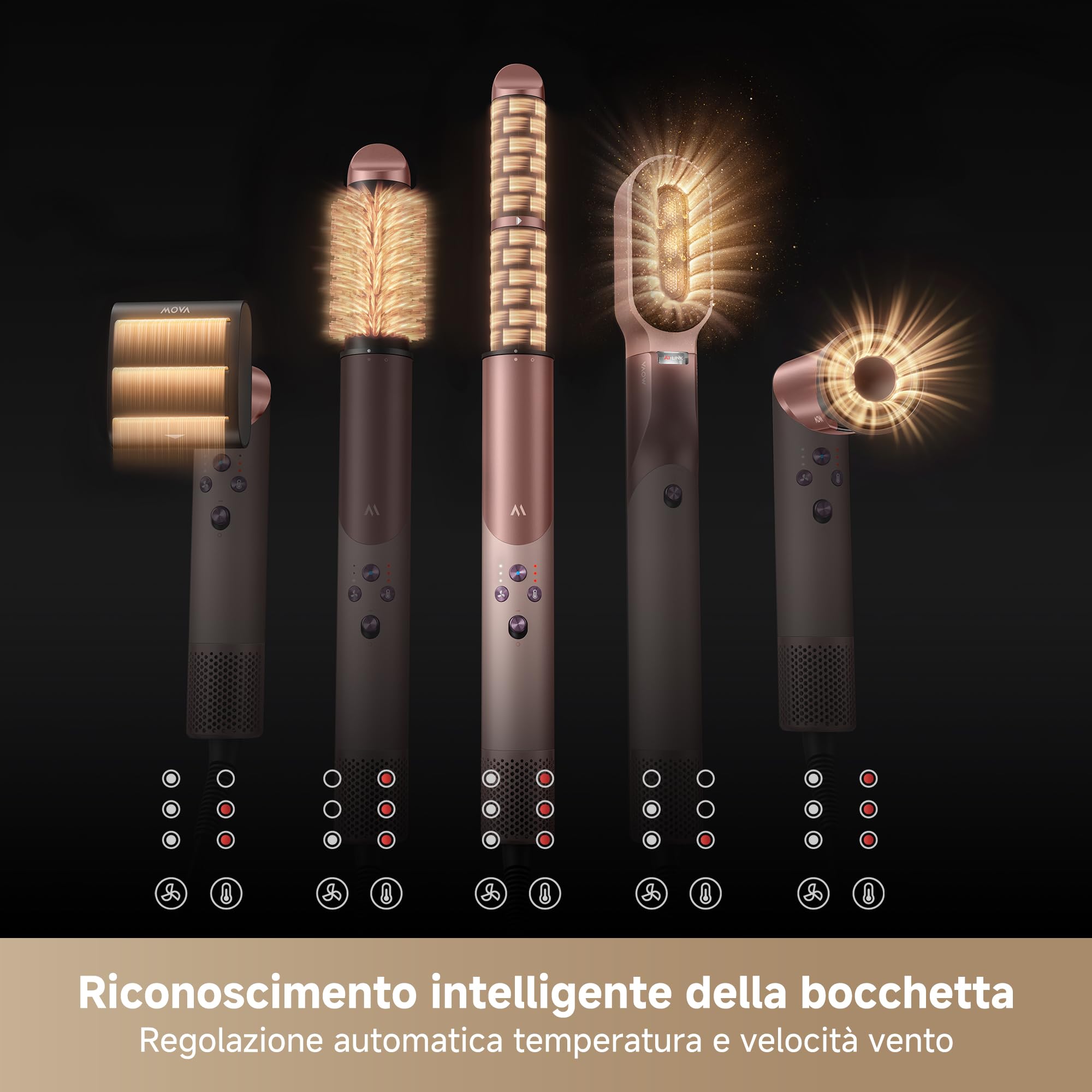 MOVA Master 10 Multifunzione 7 in 1, Asciugatura Rapida, Arriccia e Liscia, Dona Volume e Lucentezza, Cura Intelligente del Capello, Accessori Magnetici, Set con Cofanetto Elegante