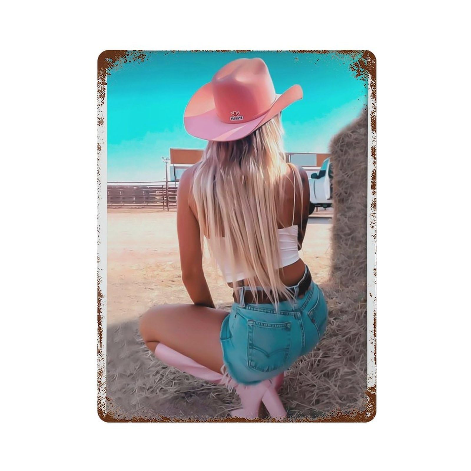 xiaoxiaoshen Coastal Cowgirl Pink Boots Girly Western Room Decor Wall Decor Art Metal Tin Poster Modern Home Decor Art Home Bar Shop Decorations Vintage Sign 40x30cm