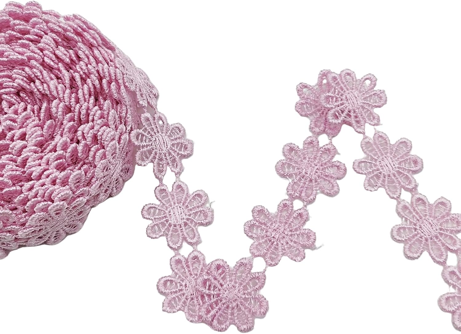 5 Yards Daisy Flower Lace Trim Ribbon Embroidered Applique Flower Trim for DIY Sewing Clothes Craft Wedding Dress Decoration, Pink, 1Inch