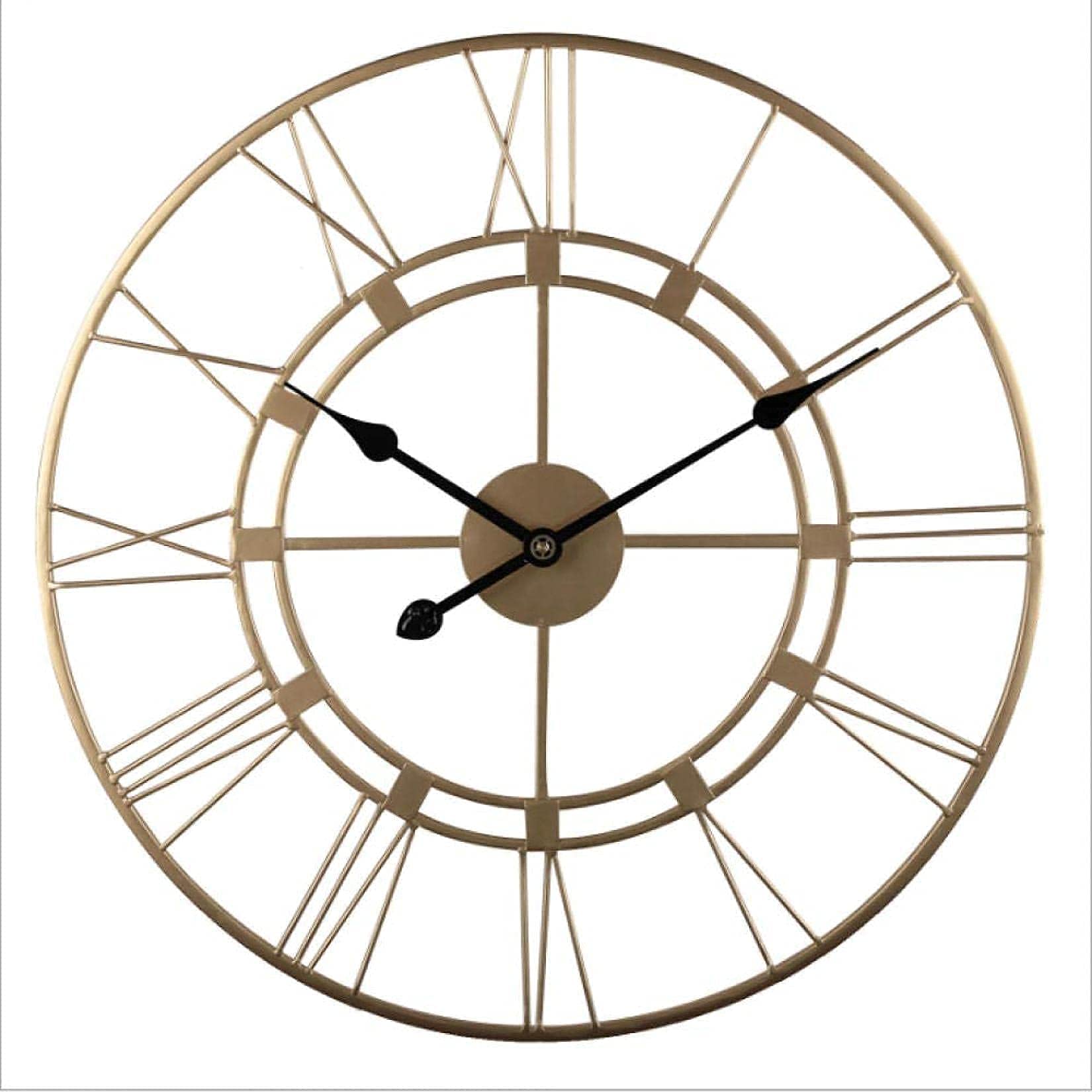 MYUYEE Big Roman Numerals Giant Open FA Metal Large Outdoor Garden Wall Clock Golden Wrought Iron Wall clock-16 inch/40cm