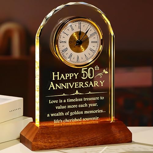 YWHL Regalos de reloj de aniversario de boda de 50 años para padres y abuelos, regalos de aniversario de 50 años para parejas, relojes de mesa de