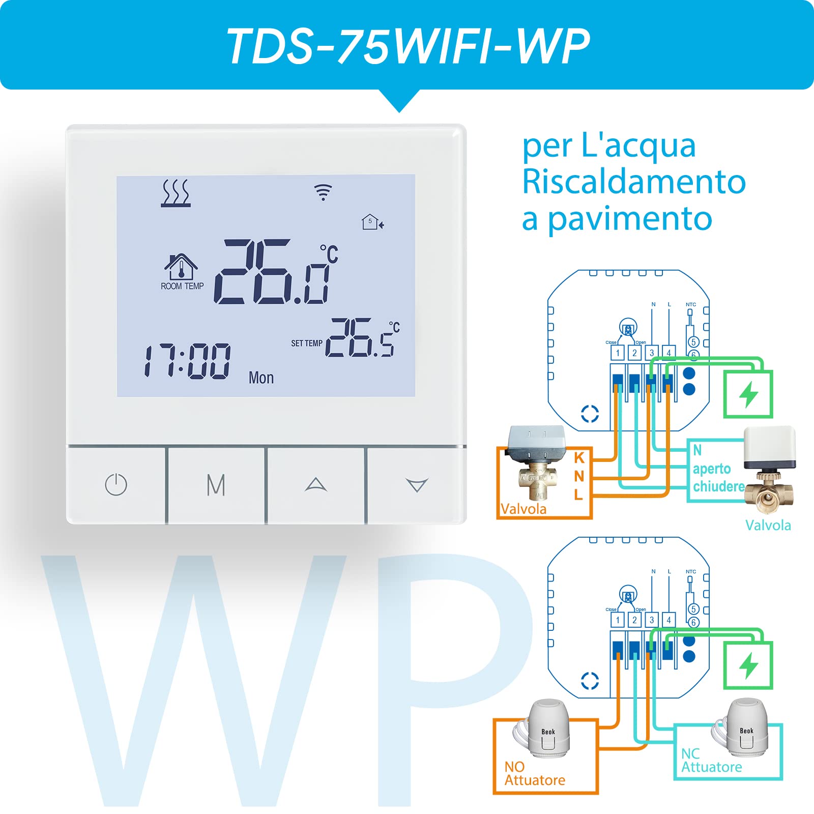Tuya Termostato Wifi per Riscaldamento Dell'acqua,Smart Termostato Ambiente Programmabile LCD Touchscreen Controllo Vocale per Riscaldamento a Pavimento Compatibile con Alexa 3A TDS75-WIFI-WP