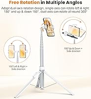 Vista 12 de TONEOF Trípode selfie stick de 60 pulgadas para video, soporte extensible todo en 1 para teléfono celular con control remoto integrado, trípode