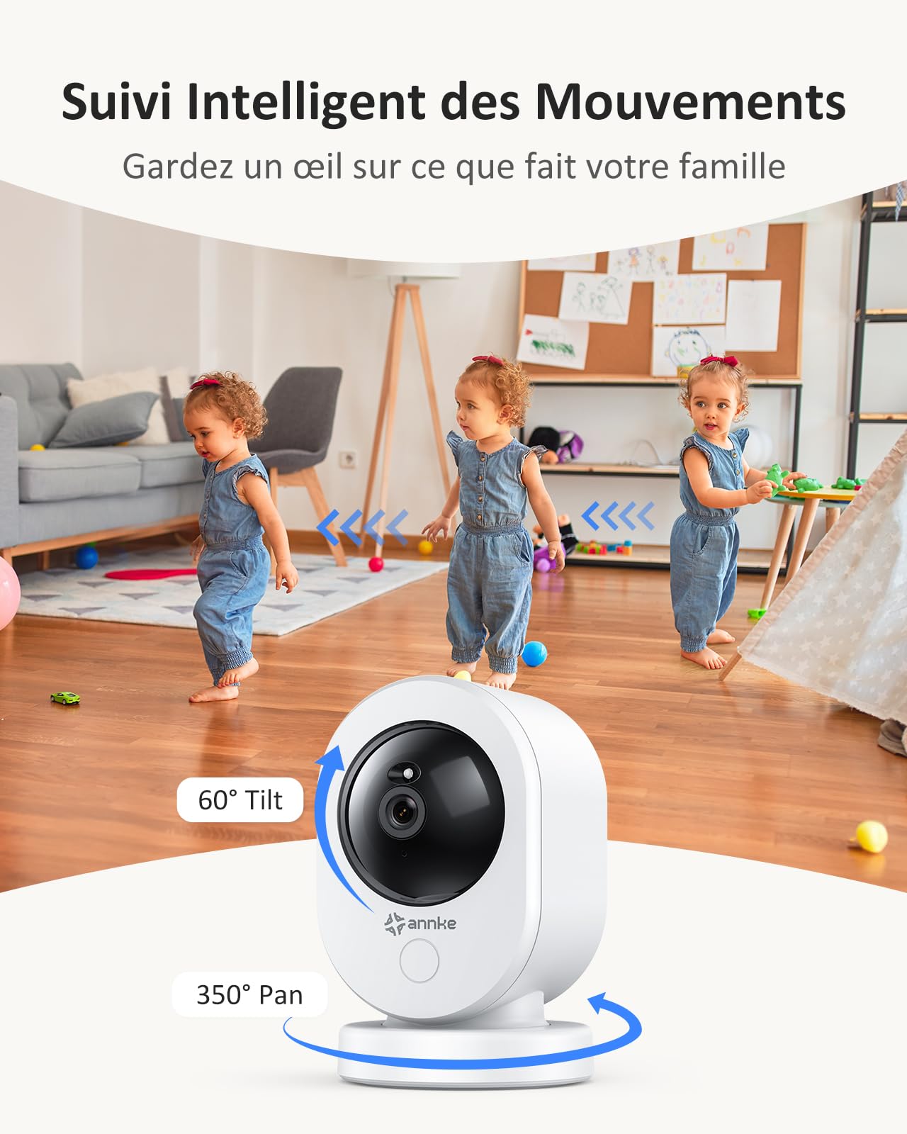 ANNKE 4K Caméra de Surveillance WiFi Intérieur, 8MP Vision Nocturne, Détection de Mouvement, Audio Bidirectionnel, Cloud & Stockage de Cartes SD, pour Bébés/Animaux Domestiques-Crater C80