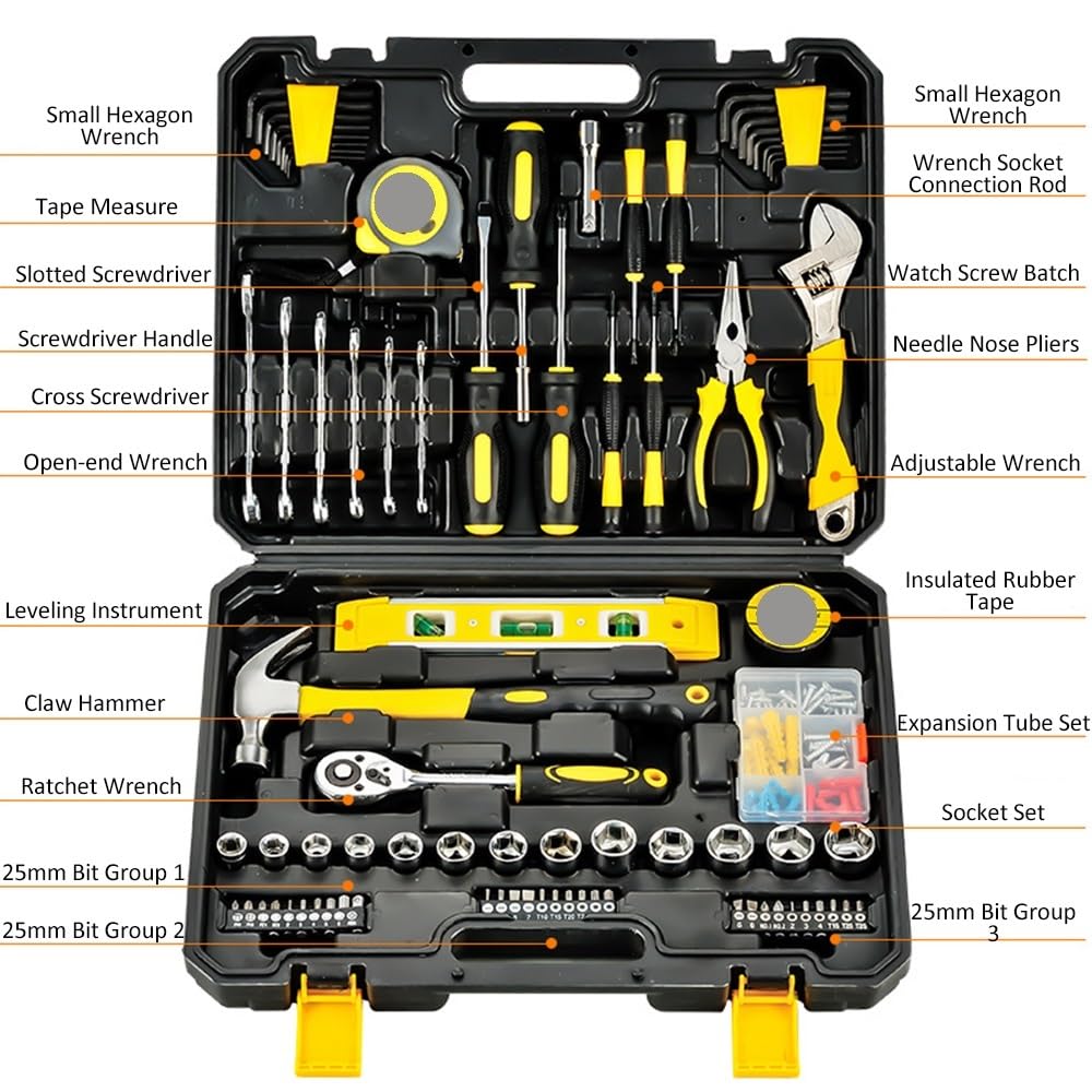 Boîtes à outils Ensemble d'outils à main de 108 pièces pour la réparation maison et voiture, avec boîte outils en plastique, mallette rangement, Kit ménagers