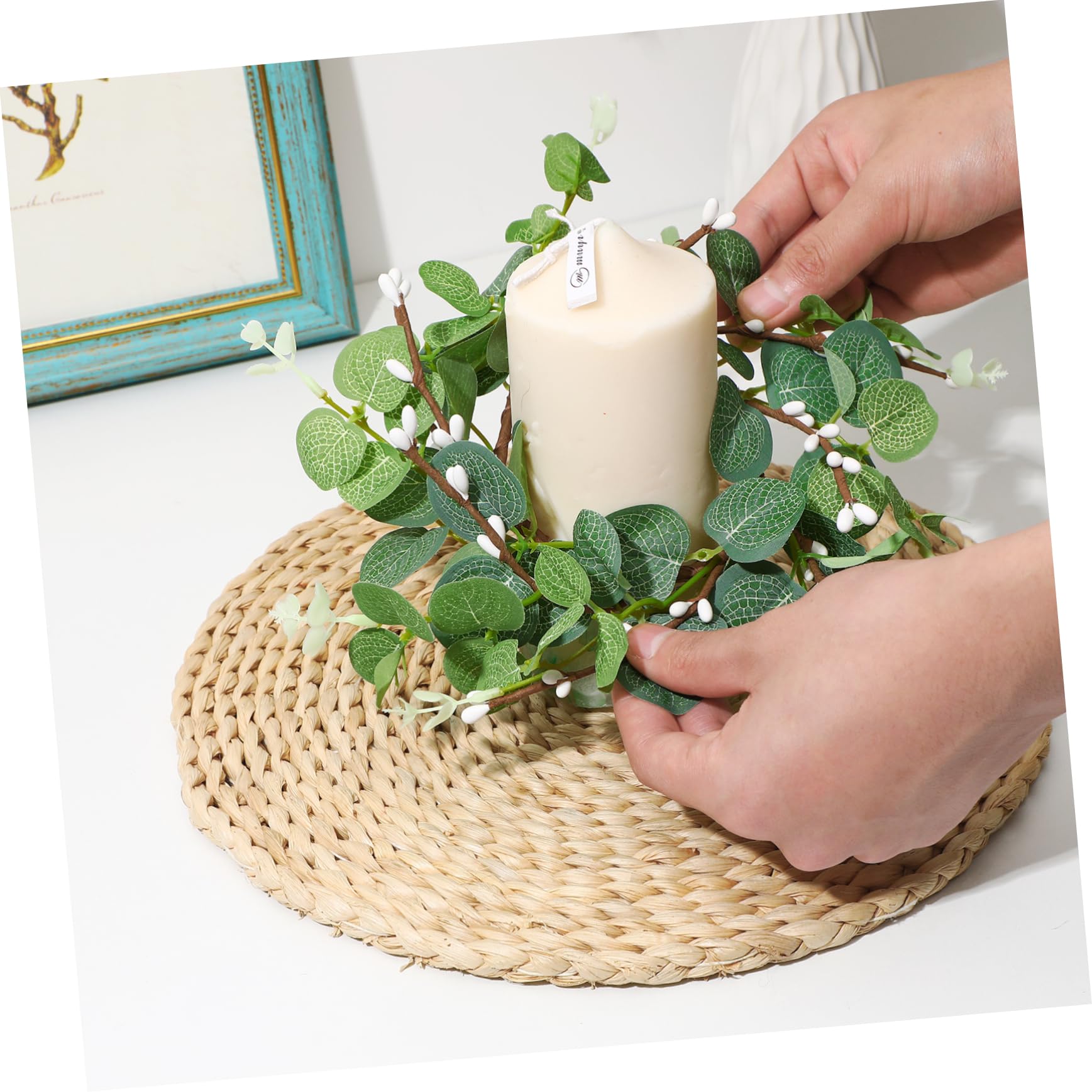 Cabilock 3 Sätze Eukalyptus-Kranz Kleine Kränze Für Schränke Kerzenkranz Aus Grünem Blatt Miniaturkränze Kerzenständer, Kränze, Ringe Kleiner Osterkranz Green Kunststoffstange 4 Stück * 3