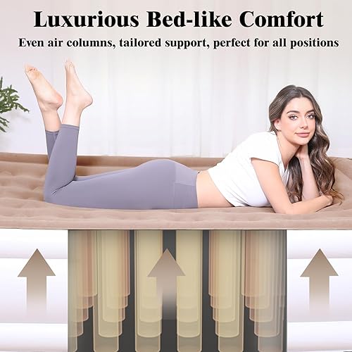 Miniatura 3 de Etto Colchón de aire Queen con bomba integrada, cama de aire doble de lujo de 18 pulgadas, infladodesinflado rápido, colchón inflable portátil con