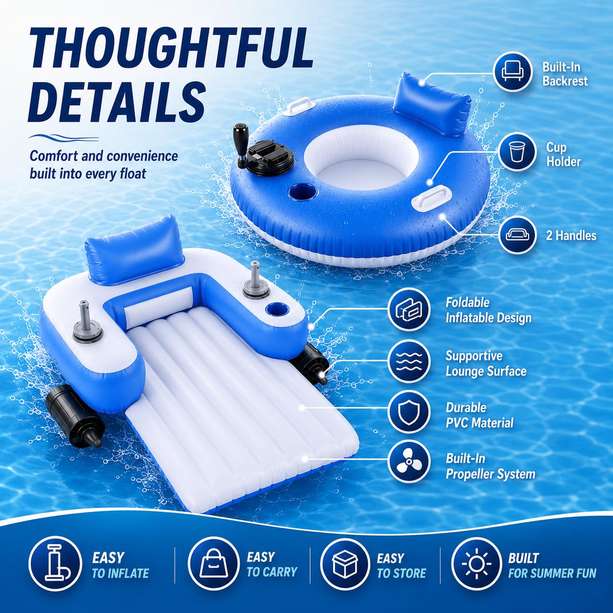 Galleggiante per Piscina motorizzato con propulsore, Poltrona a Sdraio Rectangle