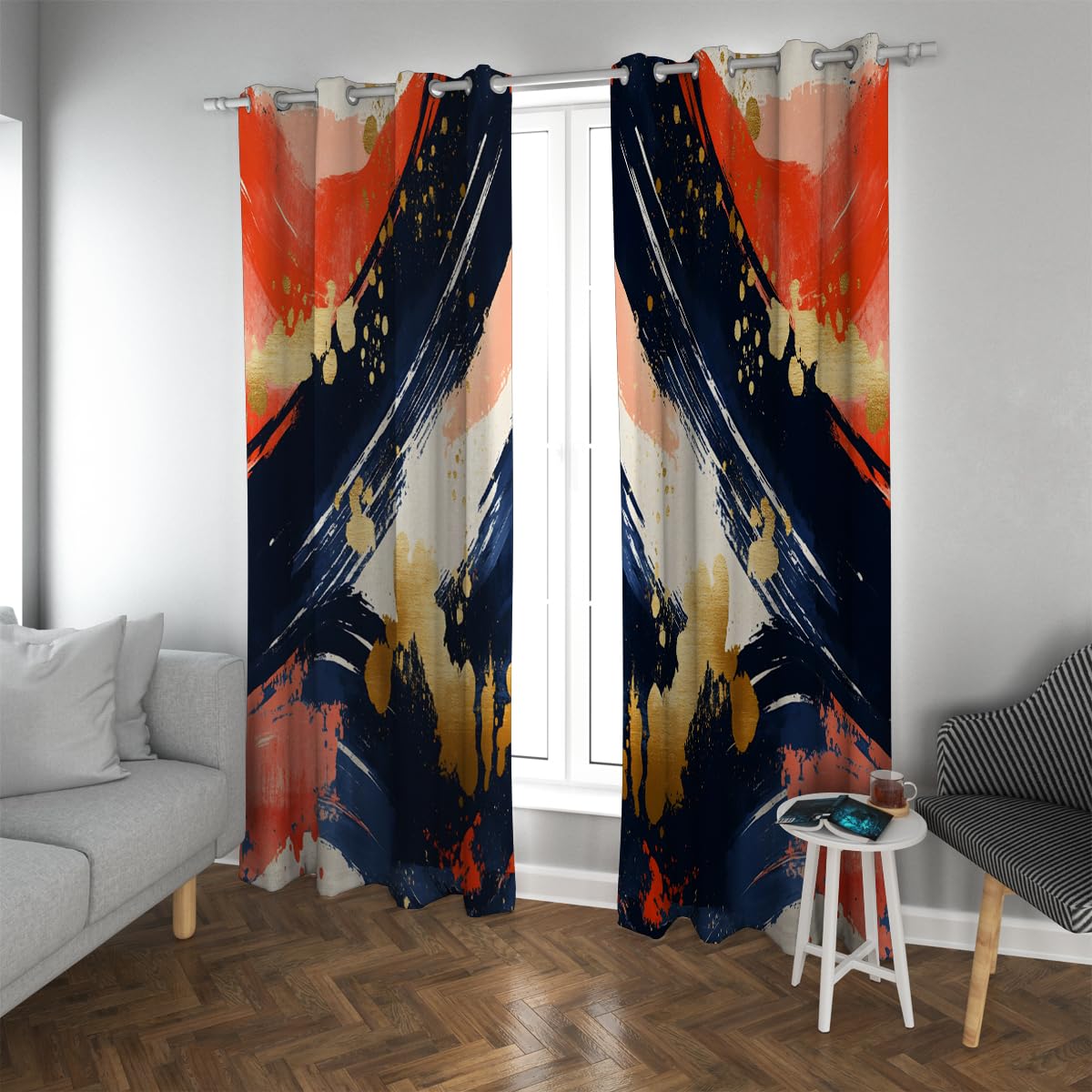 Rideaux occultants pour salon contemporain motif abstrait B132xH245cm