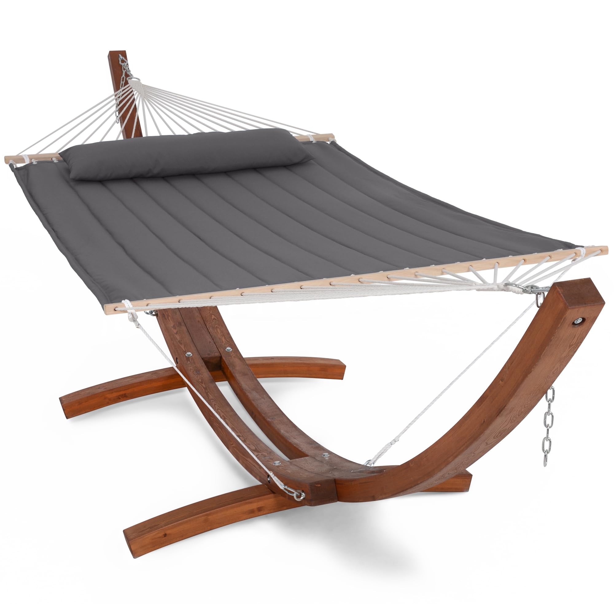 SUNCREAT Double Hammock with Wooden Stand, Dark Gray