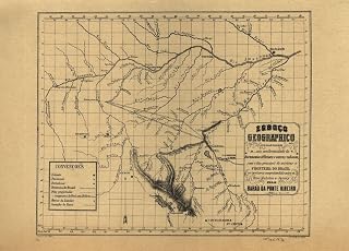 18" x 24" 1874 Map of Geographical Outline Showing The Border of Brazil in The Territory Comprised Between The Madeira & Javary Rivers
