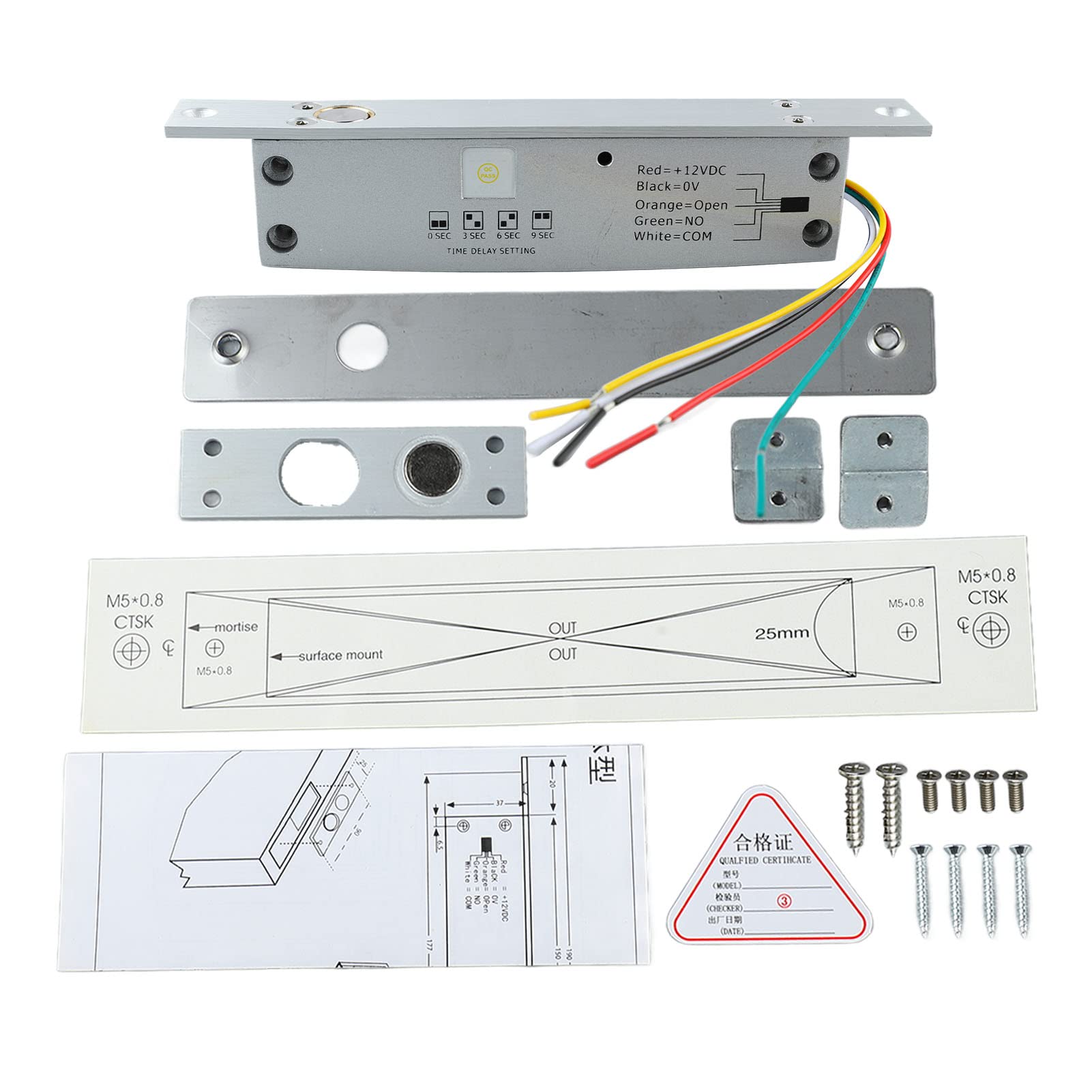 Electric Drop Bolt Lock, DC 12V 5 Lines Electric Bolt Lock, Electronic Door Lock with Time Delay LED Display for Door Entry Access Control (Power Off Unlocking)
