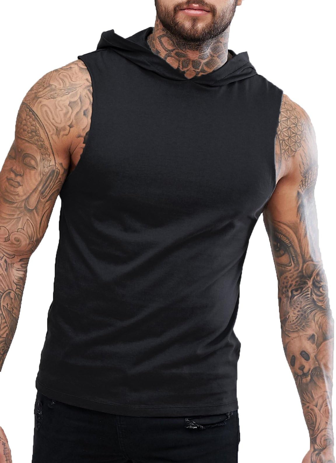 Helliot Sleeveless Hooded Tshirt for Mens - Black Anthra Melange Colour - Regular fit tee